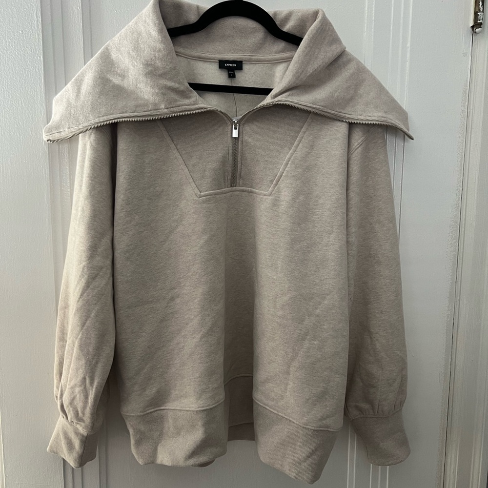 Express Quarter Zip Oversized Collar Fleece Sweatshirt